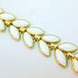 Vintage Crown Trifari White Enamel Gold Tone Leaf Bracelet 26.7g image number 4