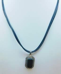 Romantic 925 Onyx Marcasite & CZ Drop Earrings Pendant Necklace & Ring 19.5g alternative image