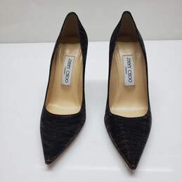 Jimmy Choo Black & Gold Glitter Abel Pointy Toe Pumps Sz 37 AUTHENTICATED
