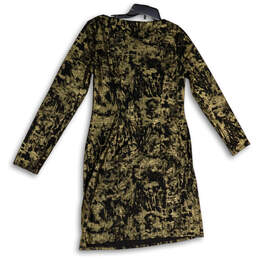 Womens Black Gold Round Neck Long Sleeve Pullover Shift Dress Size 8 alternative image
