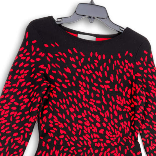 Womens Black Red Jodie Knitted Long Sleeve Knee Length Sweater Dress Size 6 image number 2
