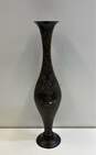 Brass on Black 15 inch Tall Etched Vase Marked India Vintage Vase image number 1