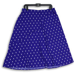 Womens Blue Printed Elastic Waist Flat Front Pull-On Midi A-Line Skirt Sz L alternative image