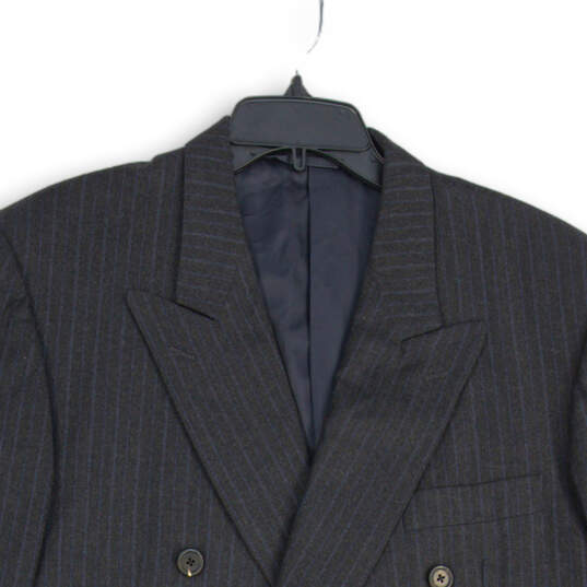 Mens Black Blue Striped Long Sleeve Peak Lapel Double Breasted Blazer Sz 44 image number 3