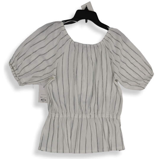 NWT Womens White Black Striped Cinched Waist Short Sleeves Blouse Top Sz M image number 2