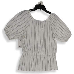 NWT Womens White Black Striped Cinched Waist Short Sleeves Blouse Top Sz M alternative image