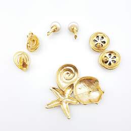 Goldtone Enamel & Faux Pearl Vintage Pin and Earring Lot alternative image