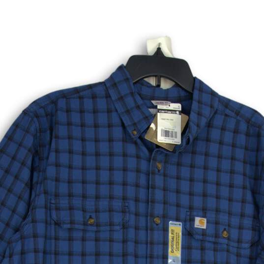 NWT Mens Blue Plaid Pointed Collar Long Sleeve Button-Up Shirt Size Large image number 3