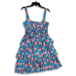 Womens Blue Pink Floral Sleeveless Square Neck Tiered A-Line Dress Size S alternative image