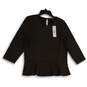 NWT Womens Brown Long Sleeve Round Neck Peplum Blouse Top Size X-Large image number 1