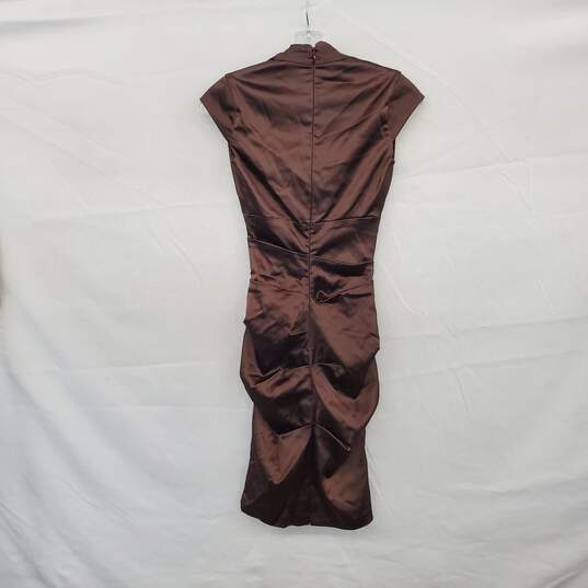 Cache Brown Satin Cap Sleeve Dress WM Size 2 NWT image number 2