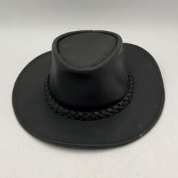 Mens Black Leather Round Wide Brim UV Protection Cowboy Hat Size 54 alternative image
