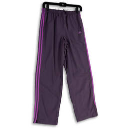 Womens Purple Striped Elastic Waist Drawstring Track Pants Size Medium