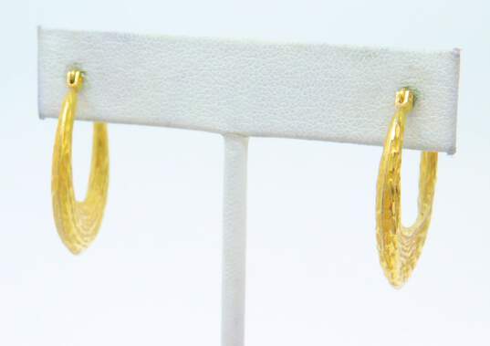 14K Gold Etched Puffed Tapered Oblong Hoop Earrings For Repair 2.0g image number 4