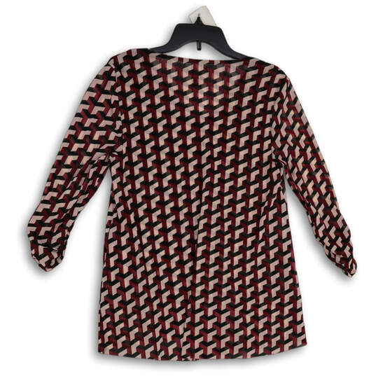 Womens Red Black Geometric V-Neck Long Sleeve Pullover Blouse Top Size L image number 2