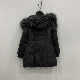 Womens Black Faux Fur Long Sleeve Side Pockets Full-Zip Parka Coat Size S alternative image