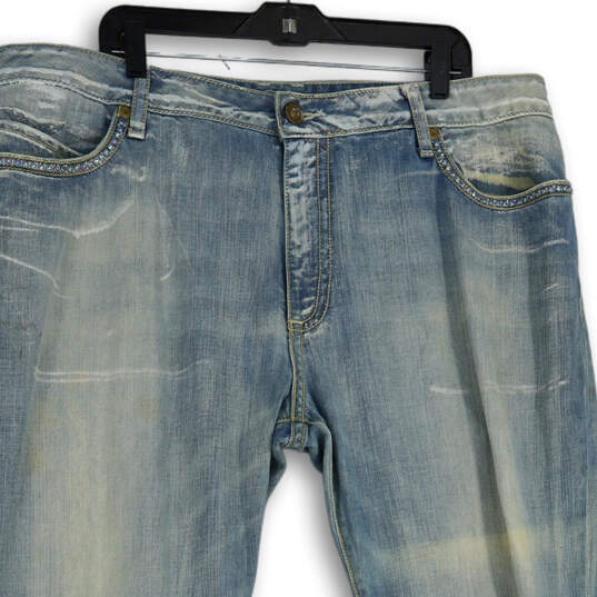 Womens Blue Denim Medium Wash 5-Pocket Design Bootcut Jeans Size 44 image number 3