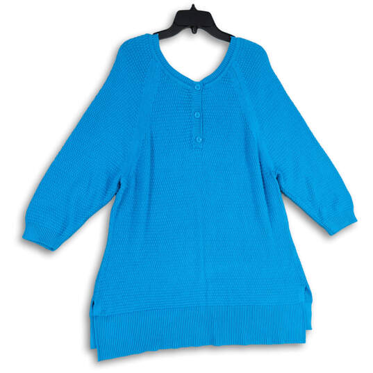 NWT Womens Blue 3/4 Sleeve Hi-Low Hem Knit Henley Sweater Size 18/20 image number 1