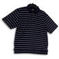 Mens Blue Striped Short Sleeve Side Slit Front Button Polo Shirt Size M image number 1