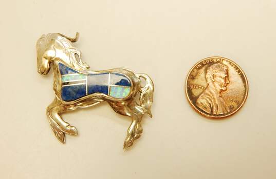 Navajo Grace Smith 925 Opal & Lapis Lazuli Inlay Horse Brooch 11.8g image number 4