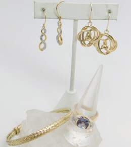 Contemporary 925 Vermeil Sapphire & Diamond Accent Ring Earrings & Bracelet20.3g