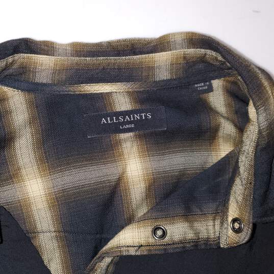 All Saints Long Sleeve Snap Button Flannel Shirt Size L image number 3