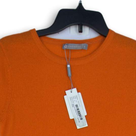 NWT Cashmere Womens Orange Ribbed Short Sleeve Round Neck Pullover T-Shirt Sz S image number 3