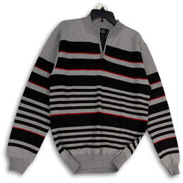 Mens Multicolor Striped Knitted 1/4 Zip Pullover Sweater Size Large