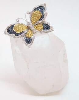 Elegant 14k White Gold Blue Spinel Citrine & Diamond Accent Butterfly Brooch Pin 11.4g