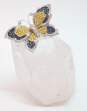 Elegant 14k White Gold Blue Spinel Citrine & Diamond Accent Butterfly Brooch Pin 11.4g image number 1
