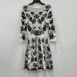 NWT Eliza J Womens White Black Floral Long Sleeve Sweater Dress Size L alternative image