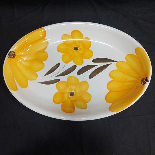 Large White w/ Yellow Flower Design Platter Made In Italy image number 3
