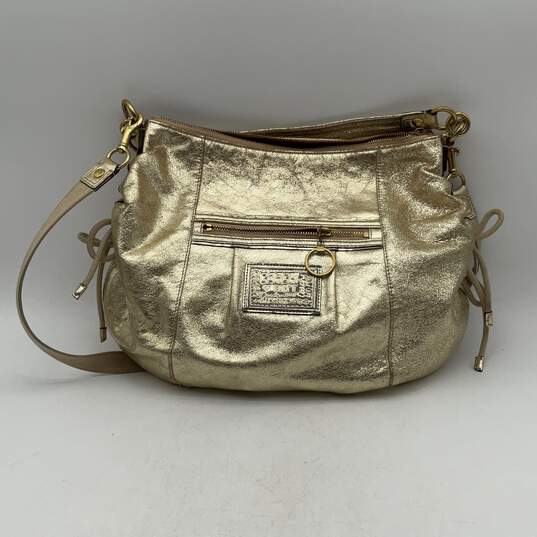 Coach Womens Poppy Gold Metallic Detachable Strap Inner Pocket Shoulder Bag image number 1