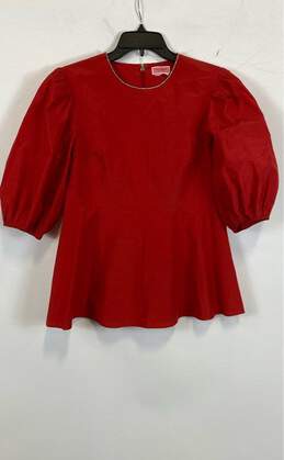 Kate Spade Womens Red Short Sleeve Crew Neck Casual Peplum Top Size 10