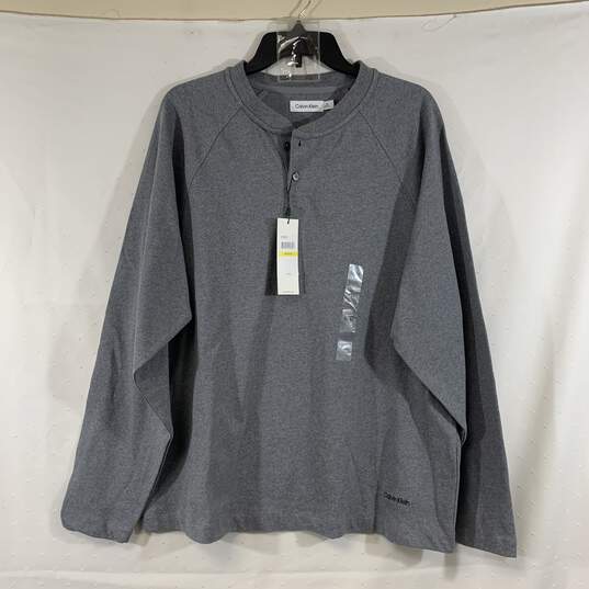 Men's Grey Calvin Klein Henley Long Sleeve Shirt, Sz. M image number 1