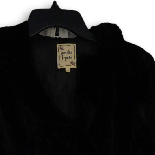 Womens Black Velvet Long Sleeve Collared Button Front Jacket Size 0 image number 3