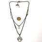 Designer Fossil Silver-Tone Double Strand Chain Hammered Pendant Necklace image number 3