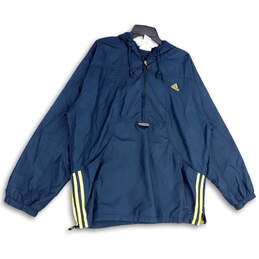 Mens Blue 1/2 Zip Long Sleeve Drawstring Hooded Windbreaker Jacket Size XL