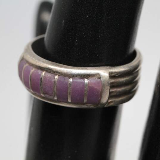Artisan MGD Signed Sterling Silver Purple Accent Ring Size 6 - 4.0g image number 2