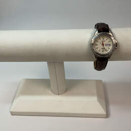Designer Seiko 7N83-0219 Silver-Tone Brown Leather Strap Analog Wristwatch