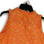 Women Orange Gold Ruffle Paisley Sleeveless Split Neck Blouse Top Size XL image number 4