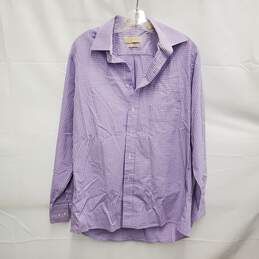 Michael Kors MN's Regular Fit Purple Plaid 100% Cotton Long Sleeve Shirt Size 16 -34/35