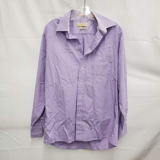 Michael Kors MN's Regular Fit Purple Plaid 100% Cotton Long Sleeve Shirt Size 16 -34/35 image number 1