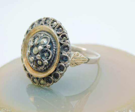 Vintage 900 Silver & 8K Yellow Gold Accent Marcasite Cocktail Ring 4.9g image number 1