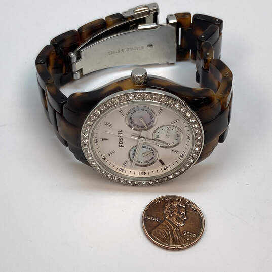 Designer Fossil ES-2456 Silver-Tone Adjustable Strap Analog Wristwatch image number 3