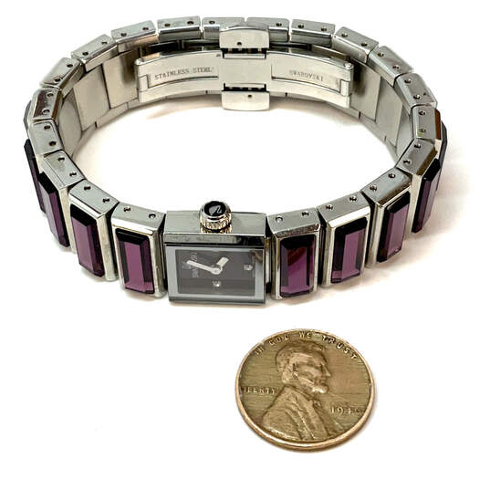 Designer Swarovski 999 986 Purple Crystal Stone Square Analog wristwatch image number 3