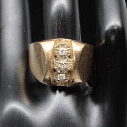 14K Yellow Gold Three Diamond Accent Men's Ring Size 10.75 - 9.5g
