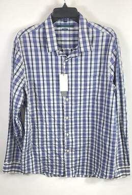 Perry Ellis Men Blue Plaid Button Up Shirt XL