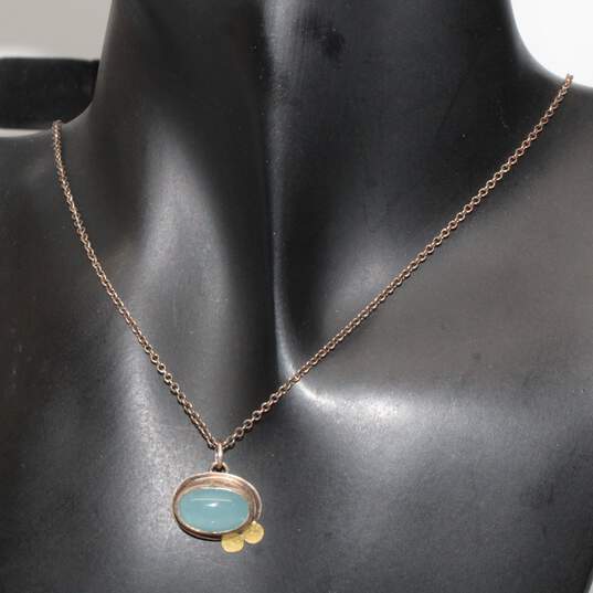 Sterling Silver 21K Yellow Gold Accent Blue Glass Pendant Necklace-5g image number 2