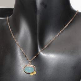 Sterling Silver 21K Yellow Gold Accent Blue Glass Pendant Necklace-5g alternative image